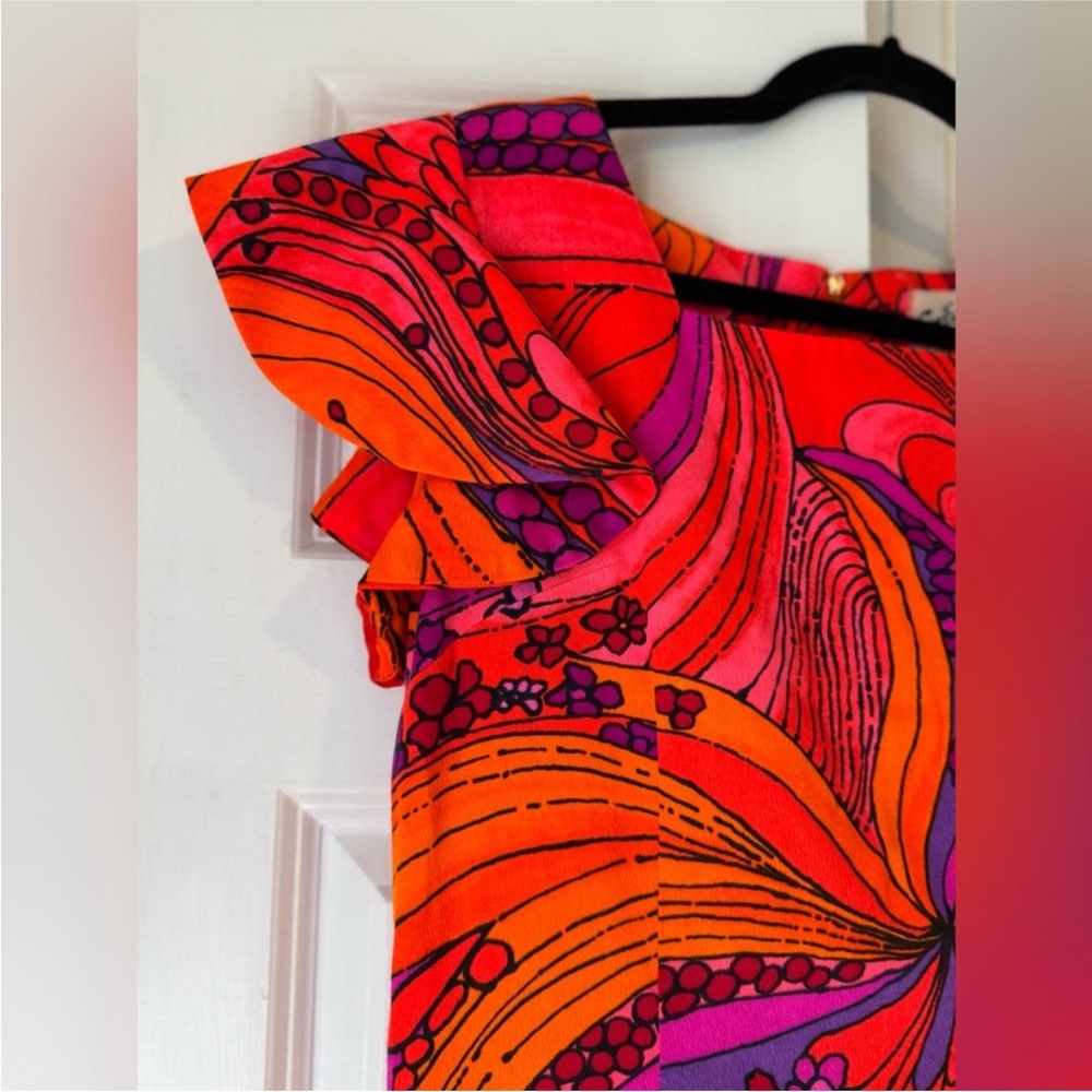 Sun Fashions Hawaii Psychedelic Floral Maxi Dress Pink Orange Mod size 8 - Picture 3 of 8